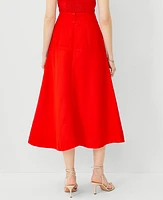 Ann Taylor Linen Blend Tie Waist Pocket Midi Skirt Fiery Red Women's