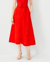 Ann Taylor Linen Blend Tie Waist Pocket Midi Skirt Fiery Red Women's