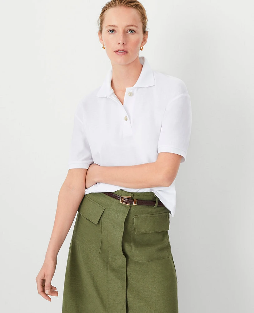 Ann Taylor AT Weekend Cropped Polo Top Women's