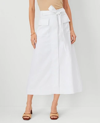 Ann Taylor AT Weekend Linen Blend Cargo Midi Skirt Size 8 White Women's