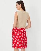 Ann Taylor Leafed Linen Blend Sarong Wrap Skirt Fiery Red Women's