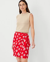 Ann Taylor Leafed Linen Blend Sarong Wrap Skirt Fiery Red Women's