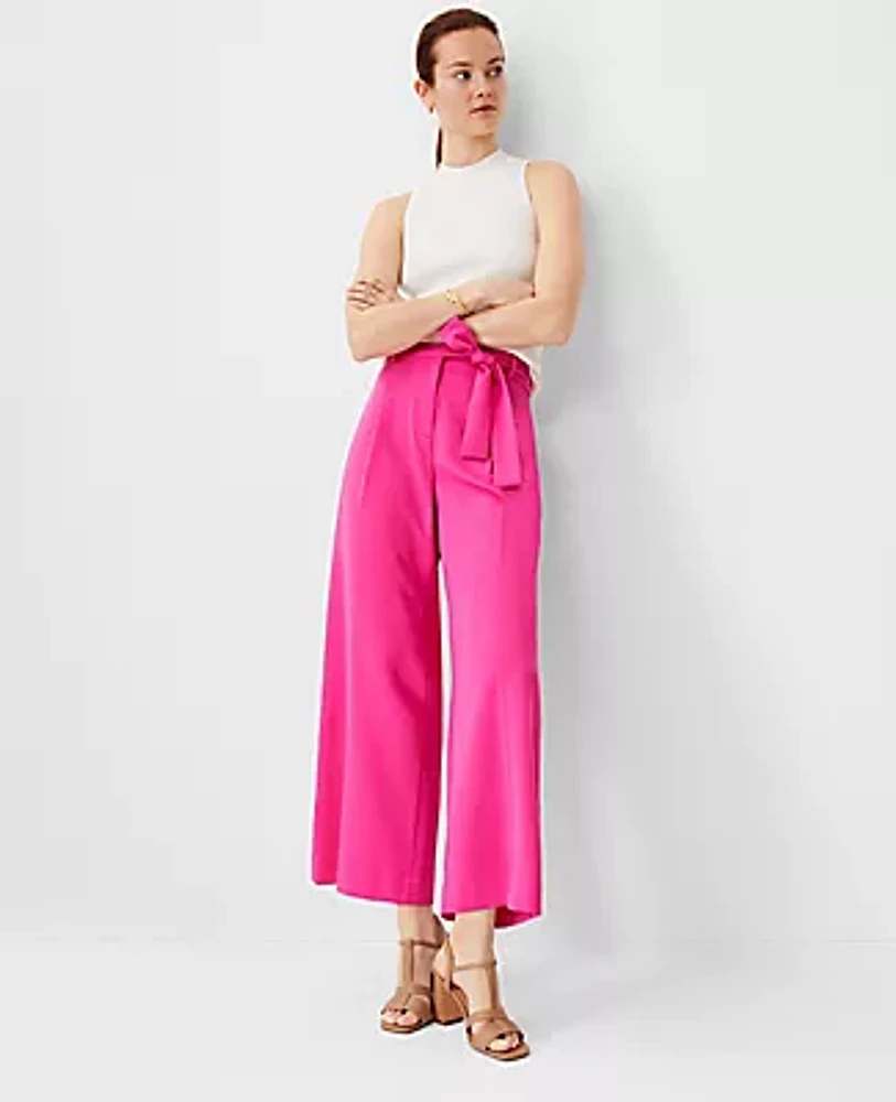 Ann Taylor The Tie Waist Pleated Wide Leg Ankle Pant