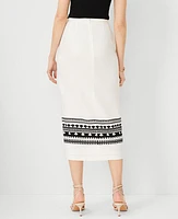 Ann Taylor Geo Border Linen Blend Wrap Midi Skirt Winter White Women's