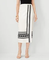 Ann Taylor Geo Border Linen Blend Wrap Midi Skirt Winter White Women's