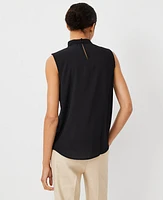 Ann Taylor Pintucked Mock Neck Tank Top Size XL Black Women's