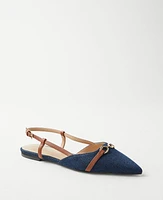 Ann Taylor Denim Buckle Pointy Toe Slingback Flats Size 6 Dark Denim Blue Women's