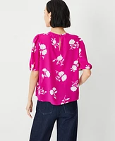 Ann Taylor Floral Pleated Sleeve Top Magenta Shadow Women's