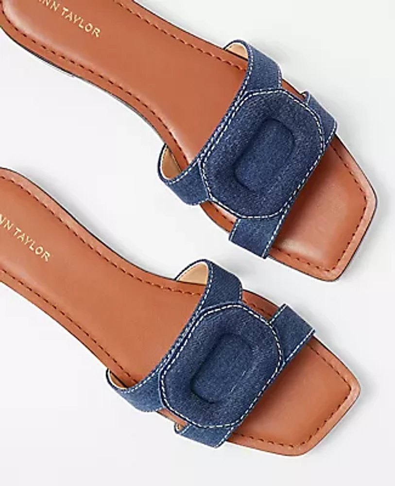 Ann Taylor AT Weekend Denim Buckle Slides