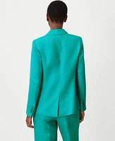 Ann Taylor Studio Collection Silk Linen Long One Button Blazer Chameleon Teal Women's