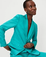 Ann Taylor Studio Collection Silk Linen Long One Button Blazer Chameleon Teal Women's