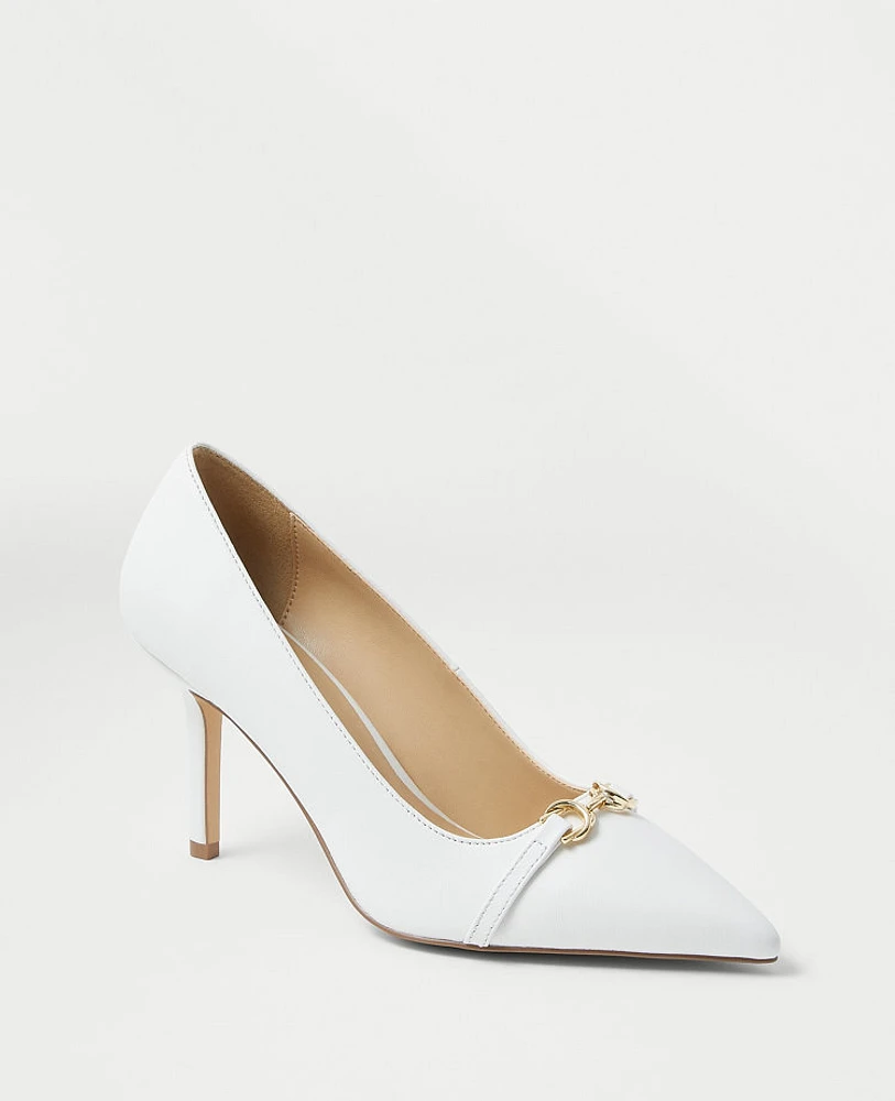 Ann Taylor Leather Buckle Pointy Toe Pumps Women's