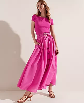 Ann Taylor Belted Button Pocket Maxi Skirt