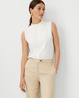 Ann Taylor Pintucked Mock Neck Tank Top Winter White Women's