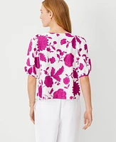 Ann Taylor Floral Linen Blend Boatneck Popover Top Magenta Shadow Women's