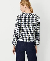 Ann Taylor Petite Houndstooth Tweed Cropped Cardigan Jacket Blue/Ivory Multi Women's