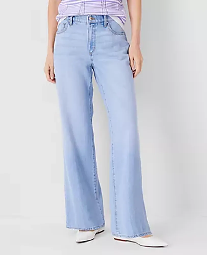 Ann Taylor Petite AT Weekend Mid Rise Wide Leg Jeans in Authentic Light Indigo  Wash