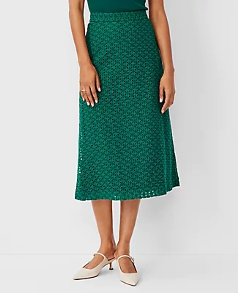 Ann Taylor Eyelet A-Line Midi Skirt