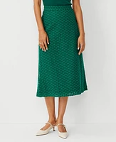 Ann Taylor Eyelet A-Line Midi Skirt Fresh Evergreen Women's