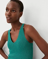 Ann Taylor Shimmer Ribbed Tank Top Chameleon Teal Women's