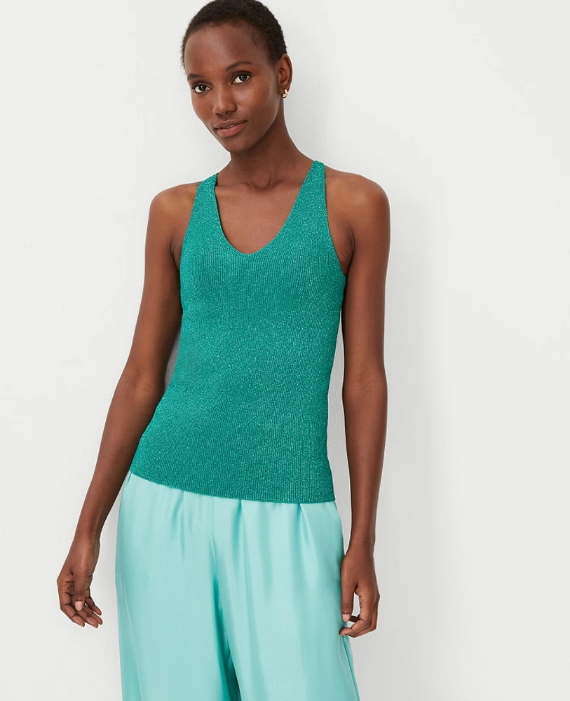 Ann Taylor Shimmer Ribbed Tank Top Chameleon Teal Women's