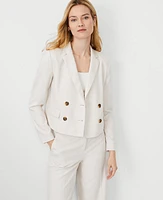 Ann Taylor The Petite Cropped Double Breasted Blazer Textured Stretch Bleached Almond Women's