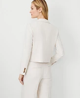 Ann Taylor The Petite Cropped Double Breasted Blazer Textured Stretch Bleached Almond Women's