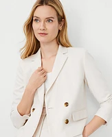 Ann Taylor The Petite Cropped Double Breasted Blazer Textured Stretch Bleached Almond Women's