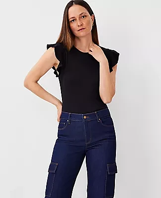 Ann Taylor Pima Cotton Flutter Sleeve Top