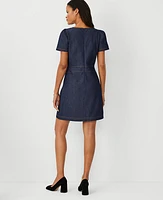 Ann Taylor Petite Puff Sleeve Flare Dress Size 12 Pure Indigo Women's