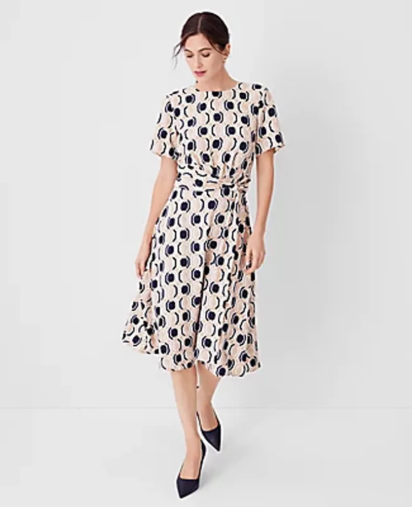 Ann Taylor Geo Belted Twist Flare Dress