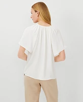 Ann Taylor Shirred Tie Neck Button Popover Top Winter White Women's