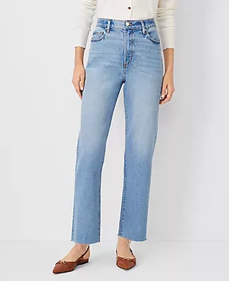 Ann Taylor Petite Fresh Cut High Rise Straight Jeans Light Vintage Wash - Curvy Fit