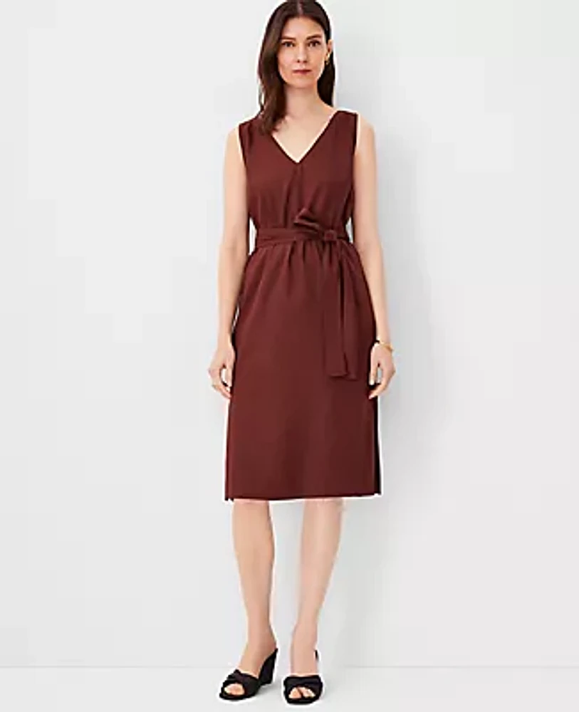 Ann Taylor Linen Blend Belted V-Neck Sheath Dress