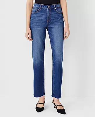 Ann Taylor Fresh Cut Mid Rise Straight Jeans in Dark Wash - Curvy Fit