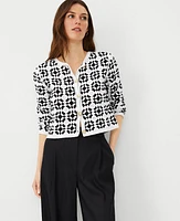 Ann Taylor Geo Crochet Cardigan White-Black Women's