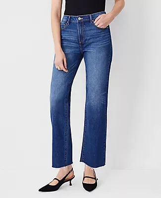 Ann Taylor Petite Fresh Cut Mid Rise Straight Jeans in Dark Wash