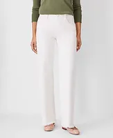 Ann Taylor Petite Frayed Mid Rise Wide Leg Jeans Ivory