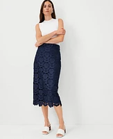 Ann Taylor Studio Collection Lace Midi Pencil Skirt Night Sky Women's