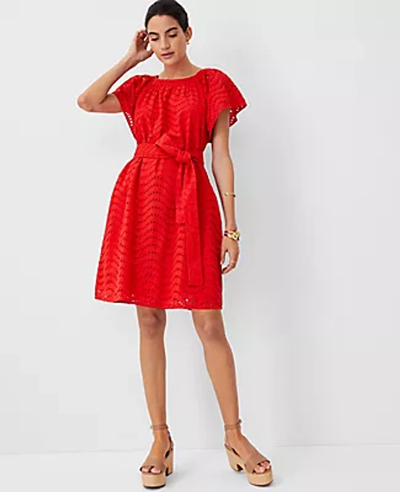 Ann Taylor Eyelet Belted Pocket Shift Dress