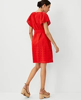 Ann Taylor Eyelet Belted Pocket Shift Dress Fiery Red Women's