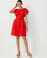 Ann Taylor Eyelet Belted Pocket Shift Dress Fiery Red Women's