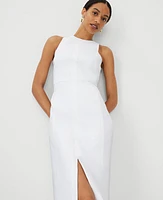 Ann Taylor Linen Twill Crew Neck Sheath Dress White Women's