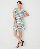 Ann Taylor Petite Plaid Tweed Flare Dress Neutral/Green Multi Women's