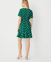 Ann Taylor Dot Flounce Hem Belted Shift Dress Size XS Fresh Evergreen Women's