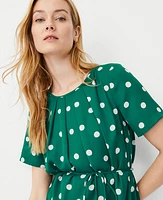 Ann Taylor Dot Flounce Hem Belted Shift Dress Size XS Fresh Evergreen Women's