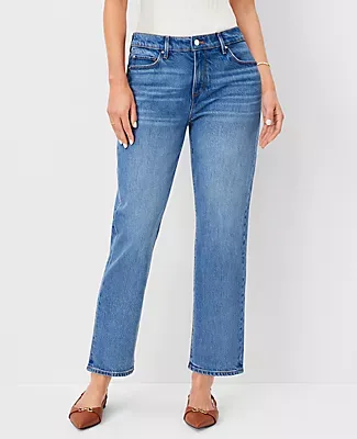 Ann Taylor Petite Mid Rise Straight Jeans in Classic Indigo Wash - Curvy Fit