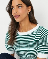 Ann Taylor Petite Plaid Stitch Puff Sleeve Sweater T-Shirt Women's