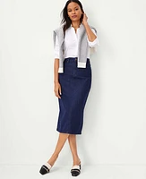 Ann Taylor Petite Long Denim Pencil Skirt Size 00 Classic Rinse Wash Women's