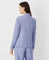 Ann Taylor The Petite Cutaway Blazer Cross Weave Azurine Blue Women's